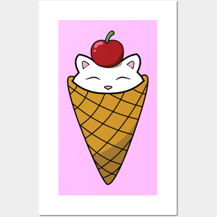 Cute cat in ice cream cone Posters and Art